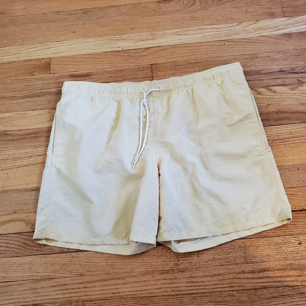 Goodfellow & Co Mens XL Swim Trunks Lemon Yellow Nylon Mesh Lined Board Shorts s